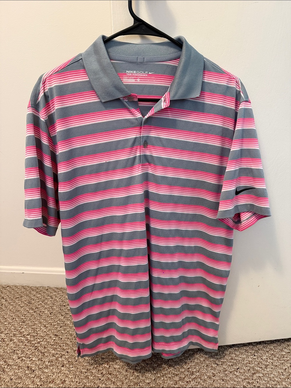 Nike Men’s Gray & Pink Striped Polo